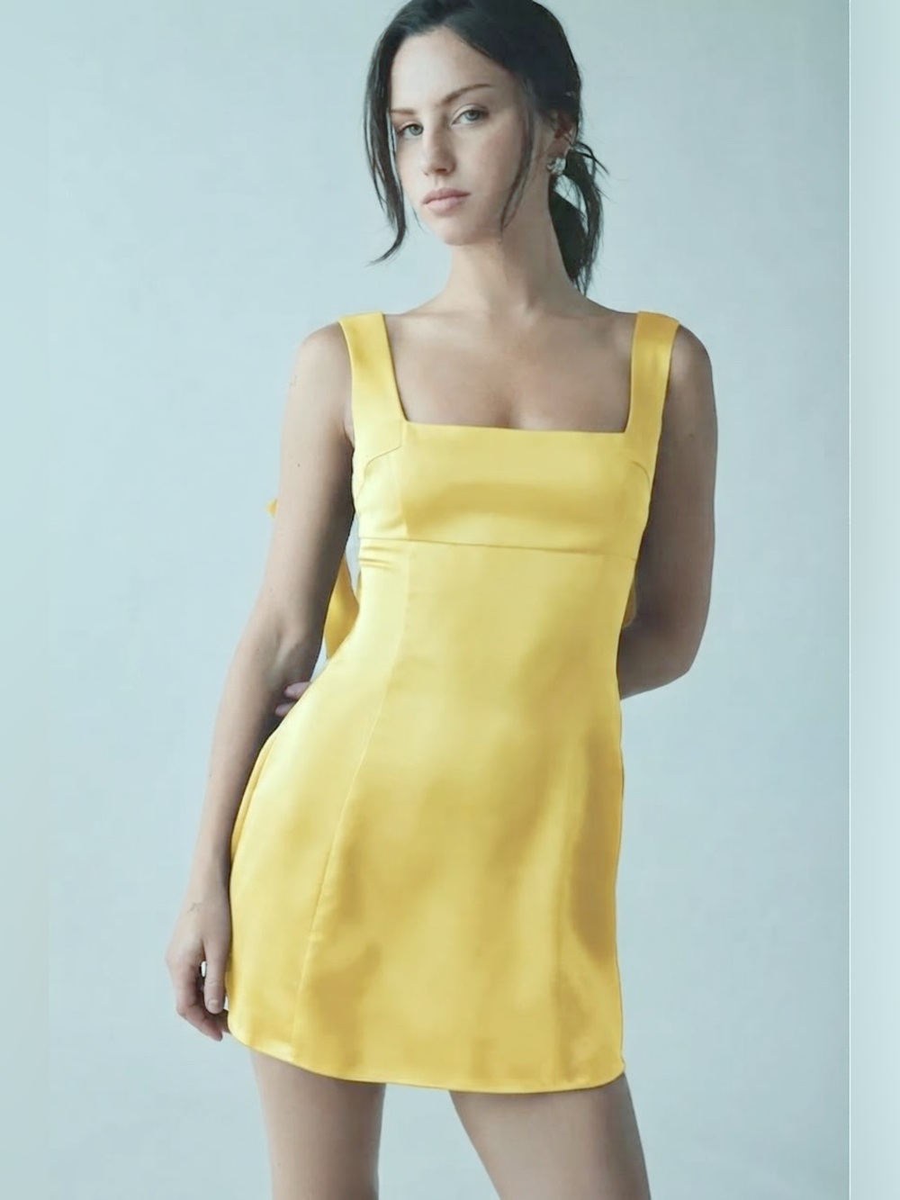 Urban Outfitters | Bri Double Bow Satin Mini Dress Canary Yellow Holiday New XL